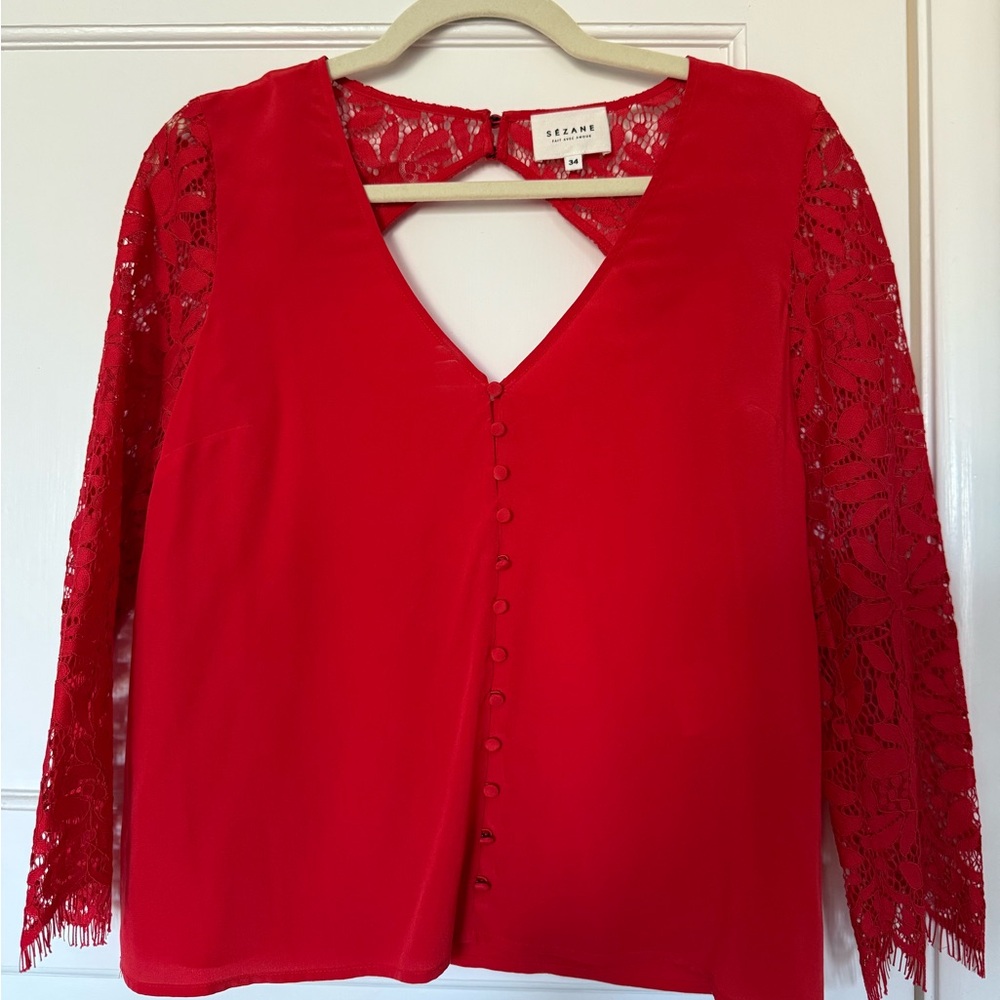 Sezane Scarlet Lace Blouse
